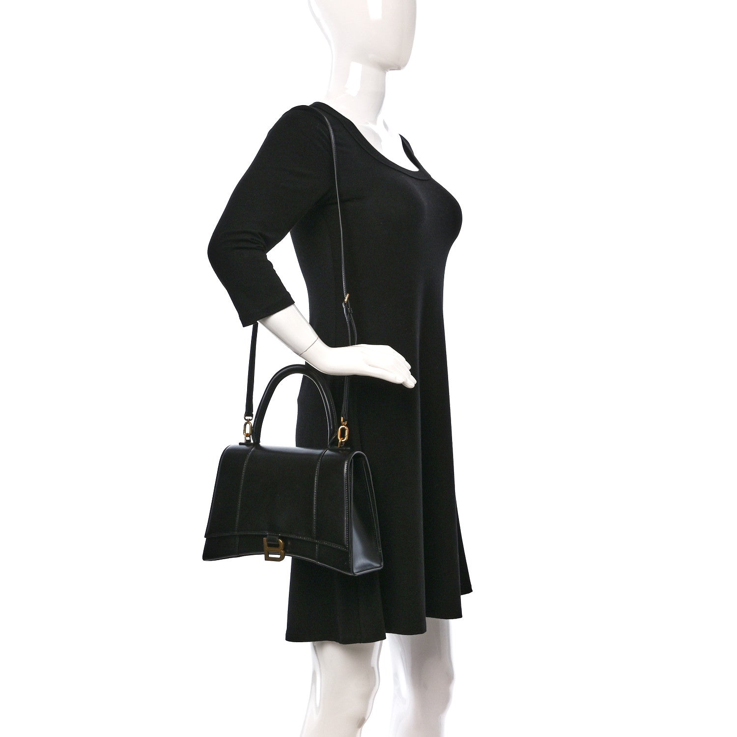 Balenciaga Shiny Box Calfskin Medium Hourglass Top Handle Bag Black 2 of 9