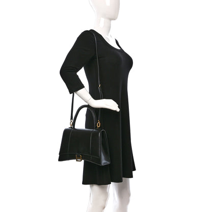 Balenciaga Shiny Box Calfskin Medium Hourglass Top Handle Bag Black 2 of 9