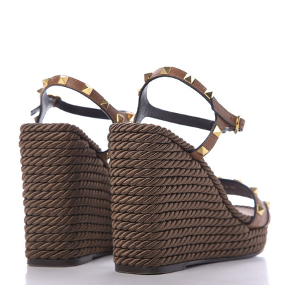 Valentino Garavani Calfskin Rockstud Torchon Espadrille 25/115mm Wedge Sandals 38 Cuoio 4 of 11