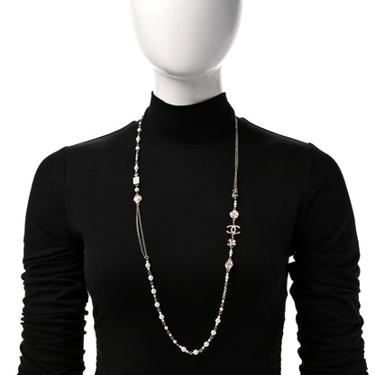 Chanel Pearl Crystal Graduated CC No.5 Perfume Bottle Flower Long Necklace Gold White 2 of 4