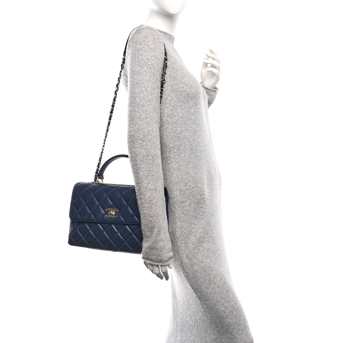 Lambskin Quilted Medium Trendy CC Flap Dual Handle Bag Blue