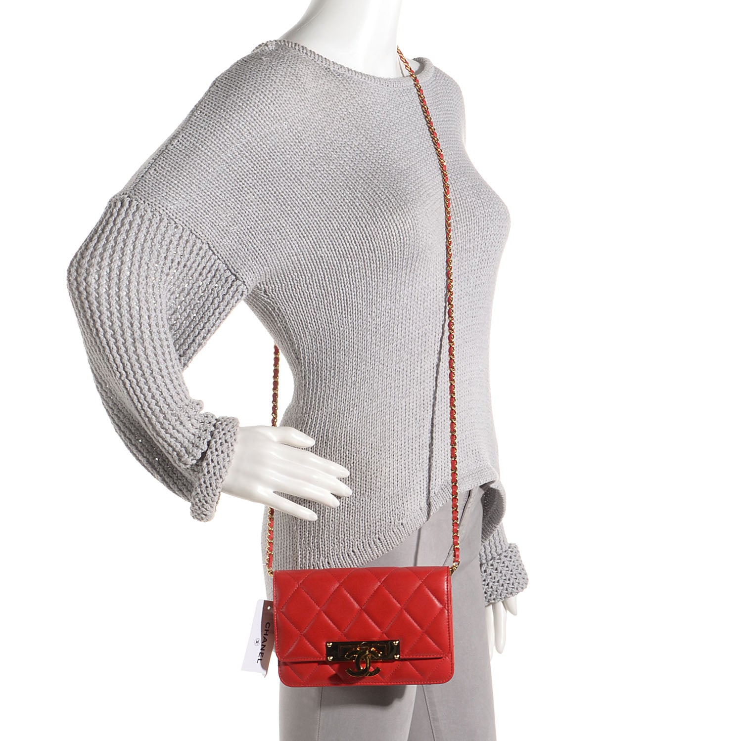 Chanel Lambskin Golden Class Wallet on Chain WOC Red 2 of 7