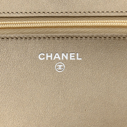 Chanel Metallic Lambskin Quilted Wallet On Chain WOC Gold Black 6 of 13