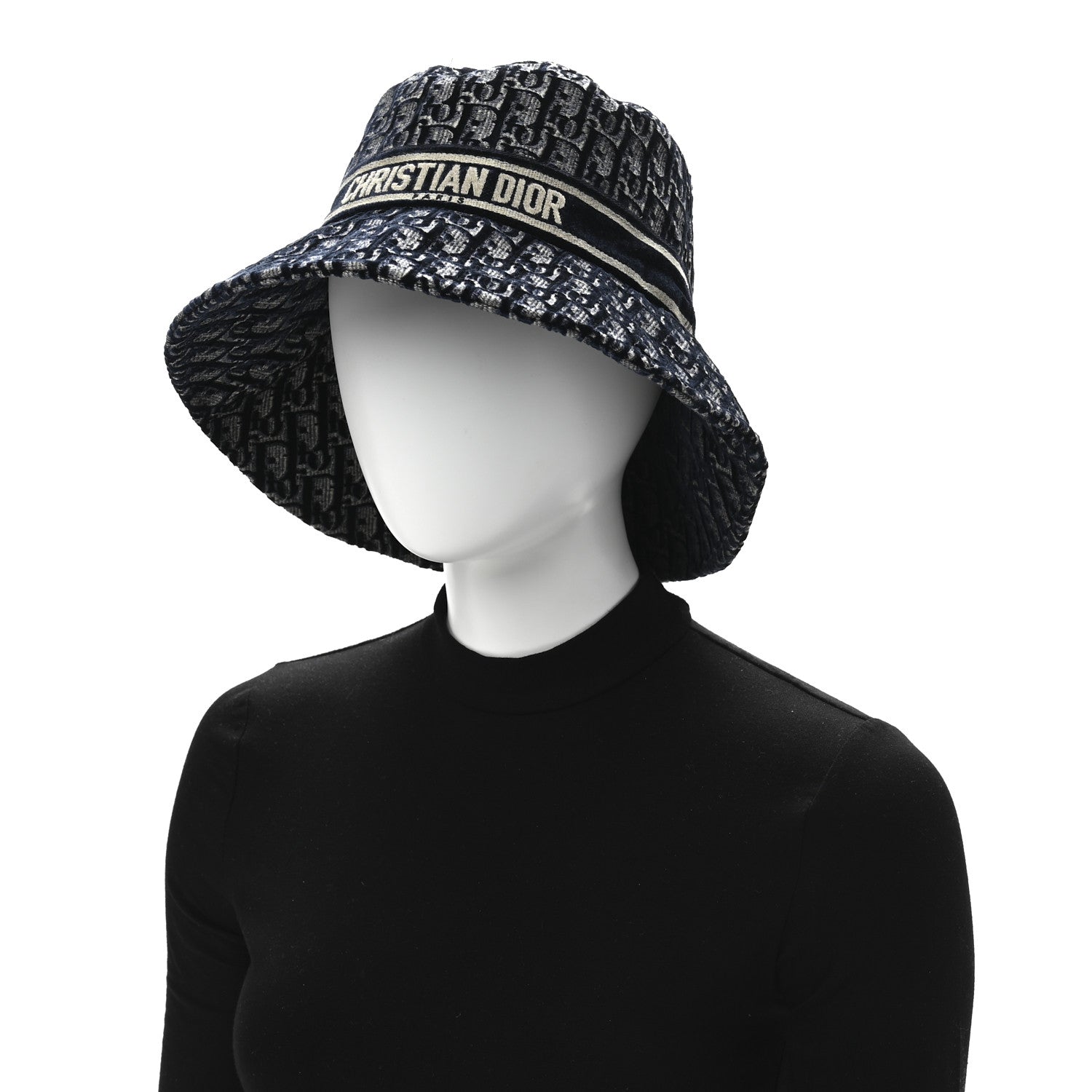 Christian Dior Velvet Oblique Large Brim Bucket Hat 58 Bleu Marine 2 of 8