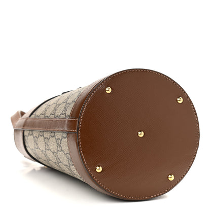 Gucci GG Supreme Monogram Azalea Sakai Calfskin Small Horsebit 1955 Drawstring Bucket Bag Beige Ebony Brown Sugar 4 of 10
