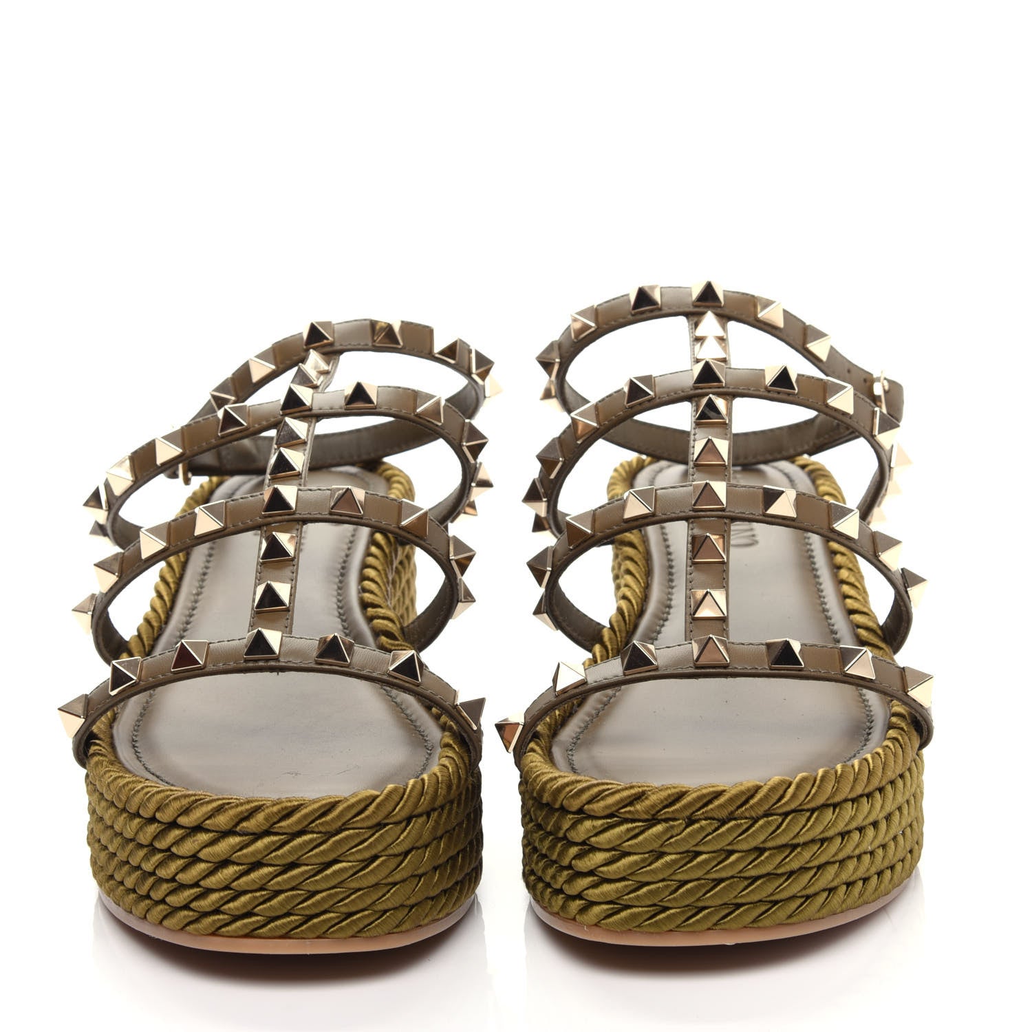 Valentino Garavani Calfskin Rockstud Ankle Strap Torchon Espadrille Caged 30/55mm Sandals 37 Lichen 2 of 11