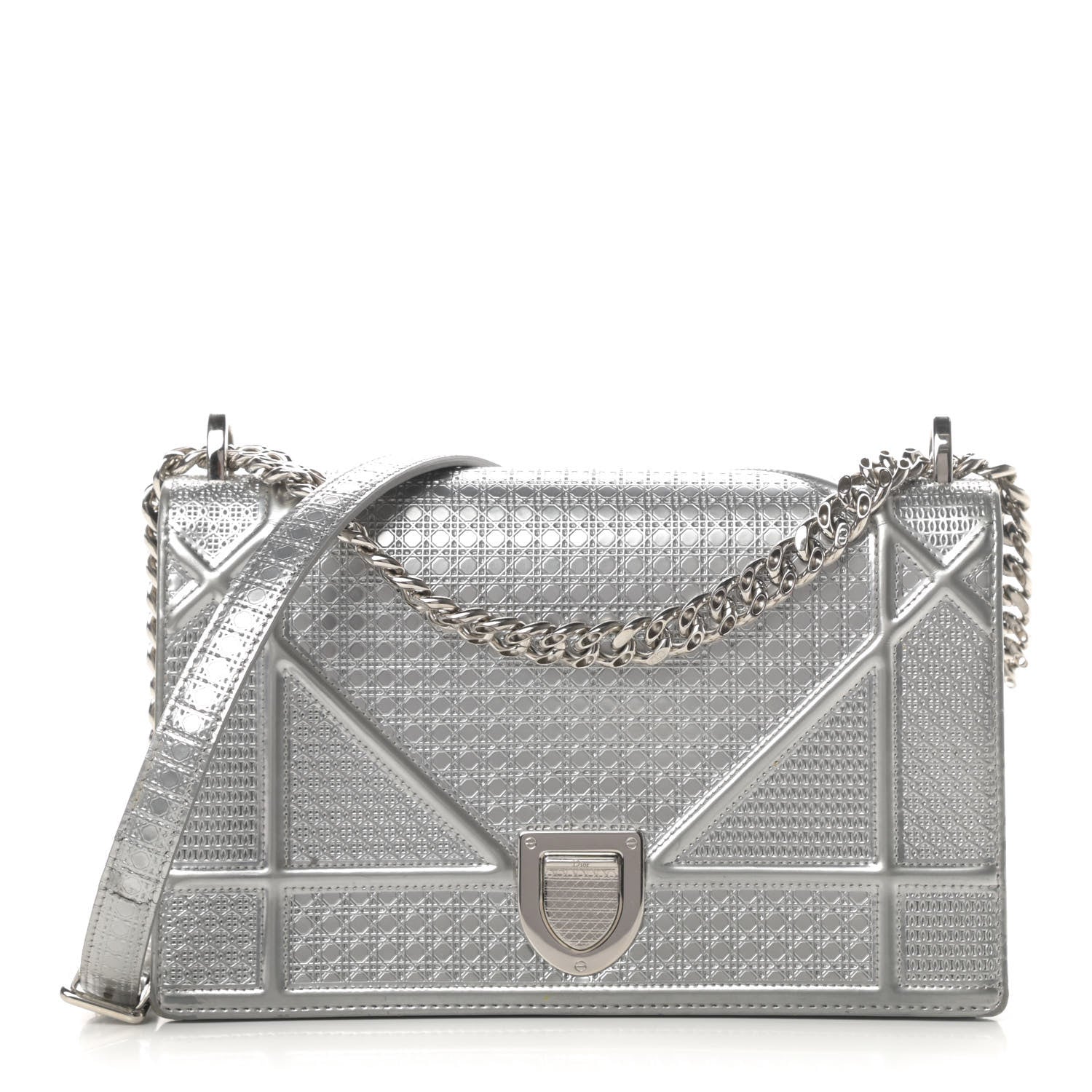 Christian Dior Metallic Patent Micro-Cannage Medium Diorama Flap Bag Silver 1 of 6
