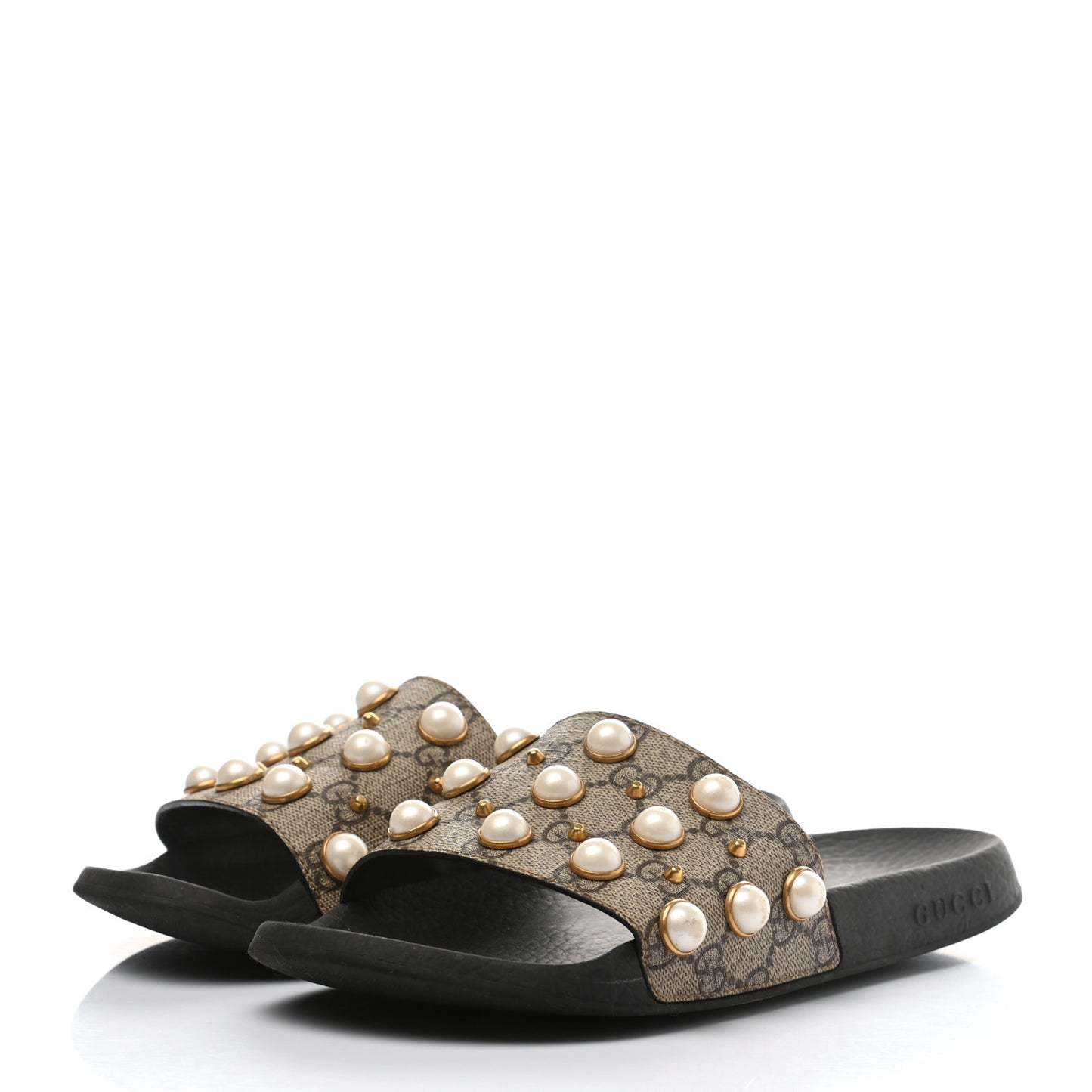 GG Supreme Monogram Slide Pearls Sandals 39 Beige