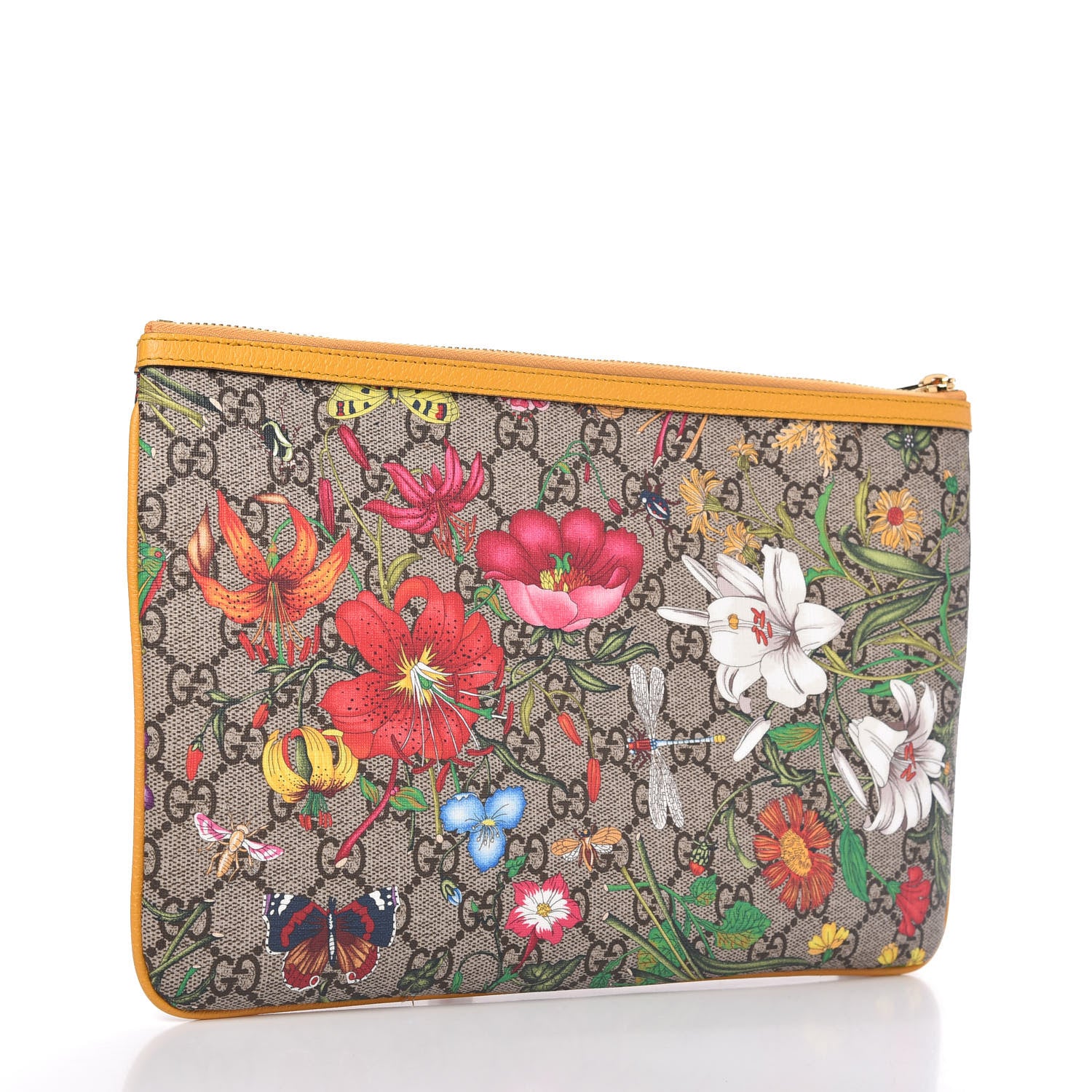 Gucci GG Supreme Monogram Flora Large Ophidia Pouch Clutch Beige Multicolor Crop 3 of 11