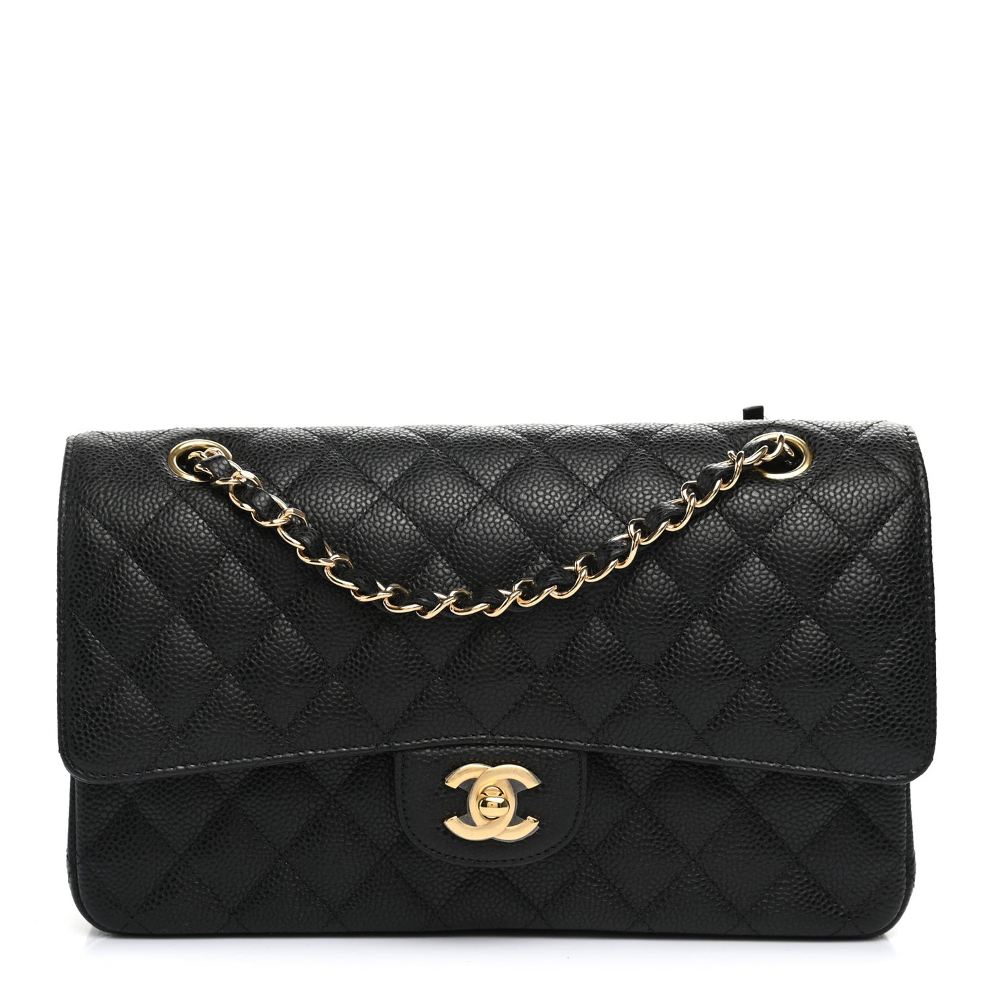 Caviar Quilted Medium Double Flap Black