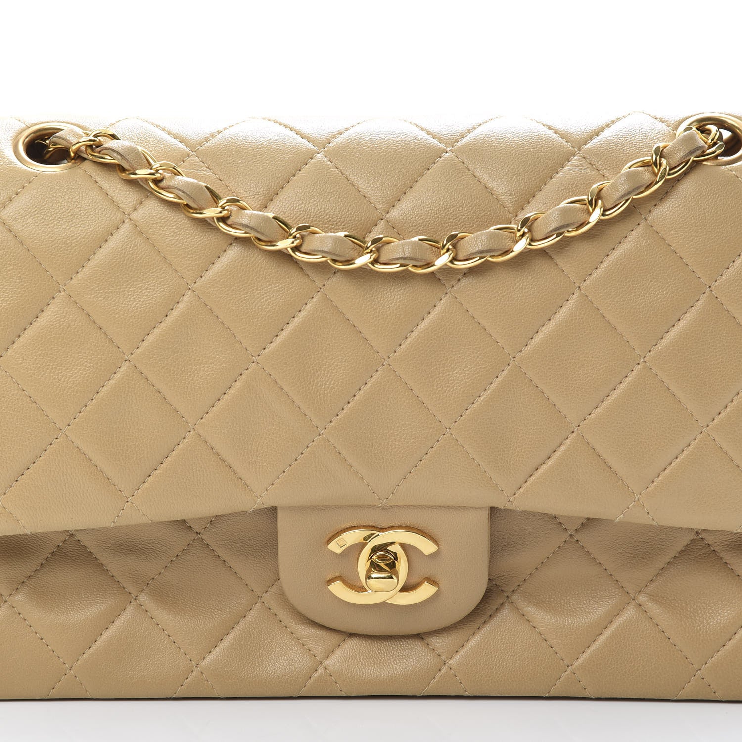 Chanel Lambskin Quilted Medium Double Flap Beige 9 of 18