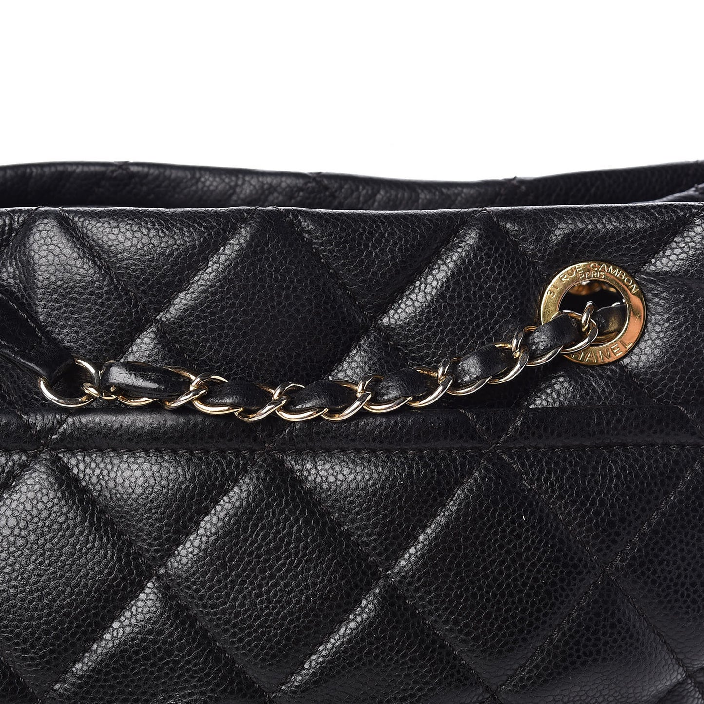 Caviar Quilted Shopping Tote Black