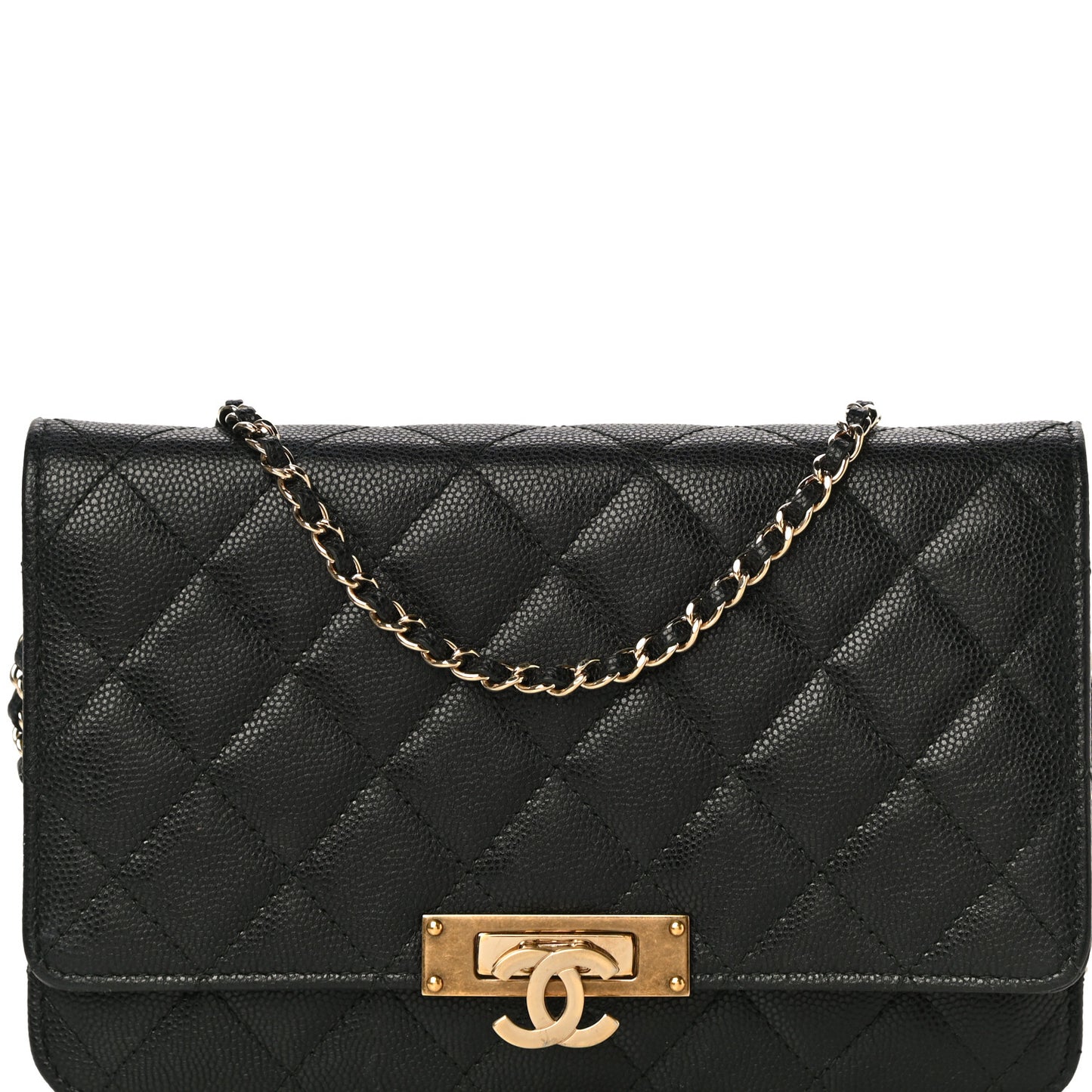 Caviar Quilted Golden Class Wallet On Chain WOC Black