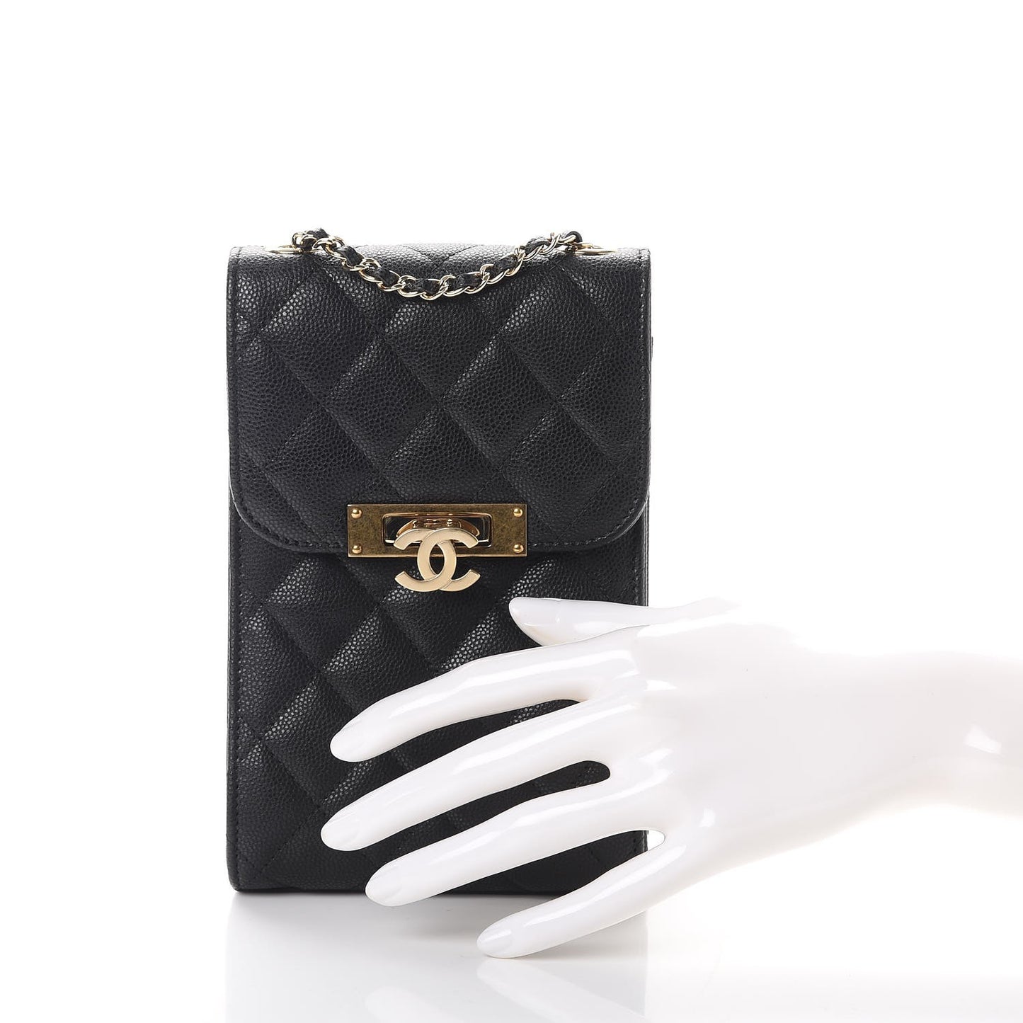 Caviar Quilted Golden Class Phone Holder Black
