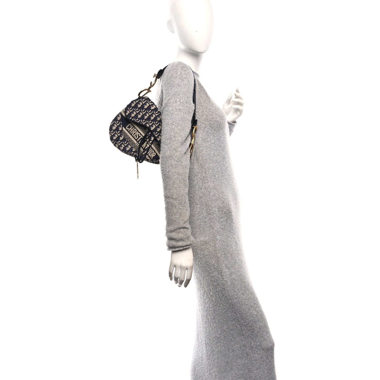 Christian Dior Oblique Embroidered Saddle Bag Blue 2 of 11