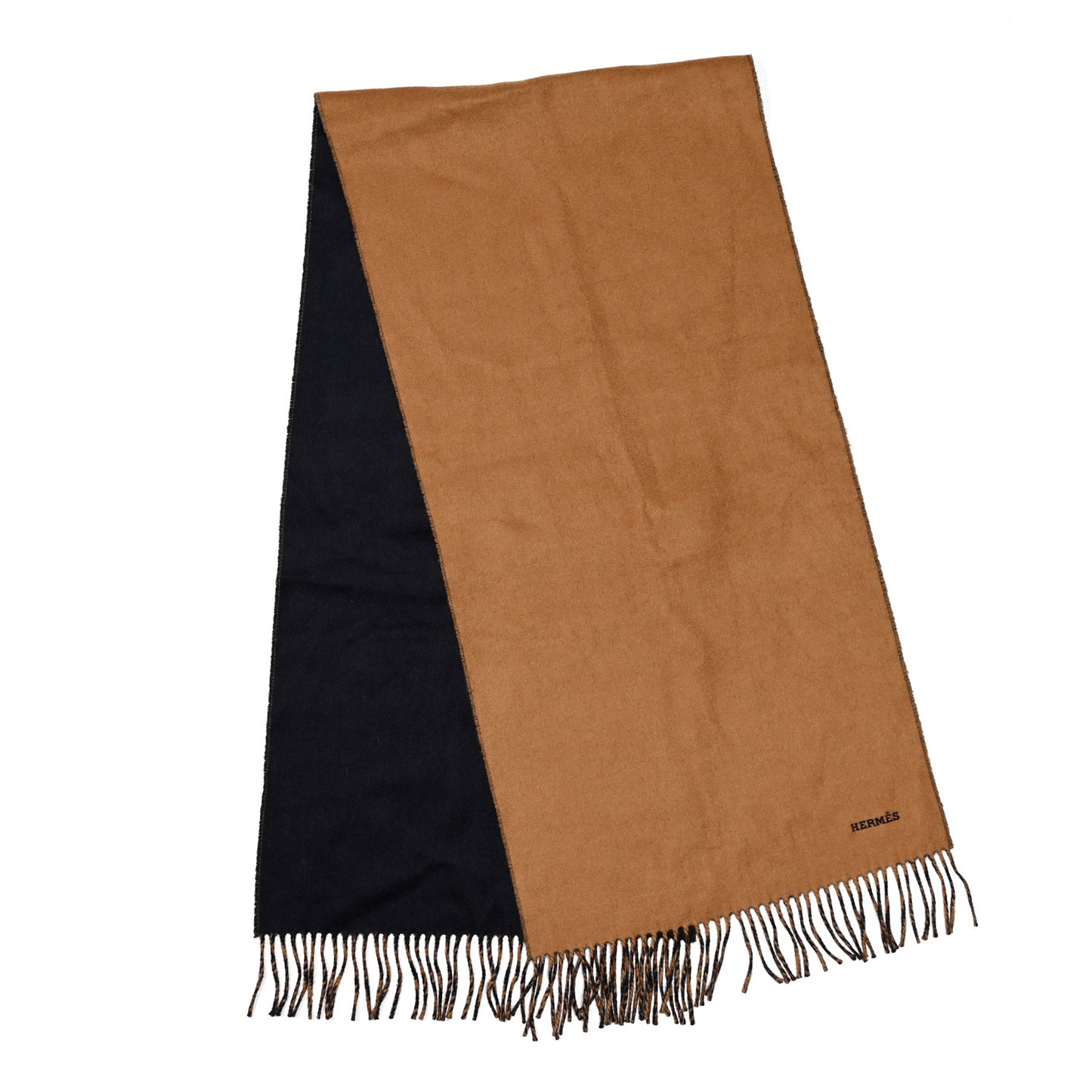 Cashmere Fringe Double Face Scarf Marine Bronze