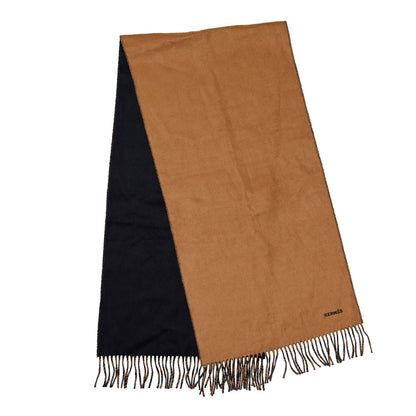 Hermes Cashmere Fringe Double Face Scarf Marine Bronze 2 of 4