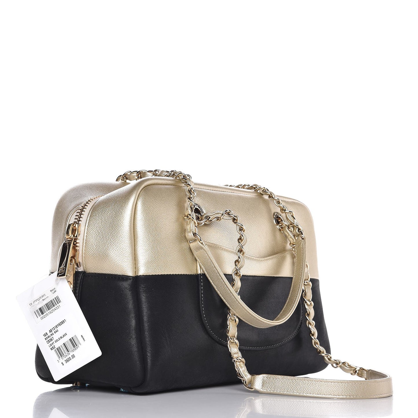 Caviar Iridescent Calfskin Duo Bowling Bag Black Light Gold