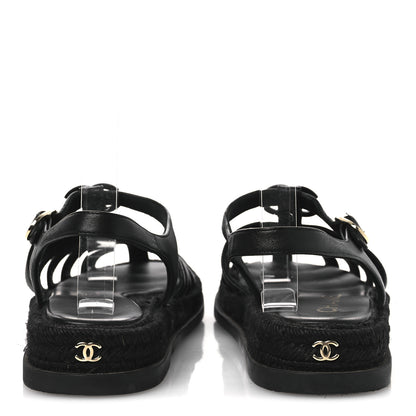 Chanel Lambskin Espadrille Sandals 38 Black 6 of 14
