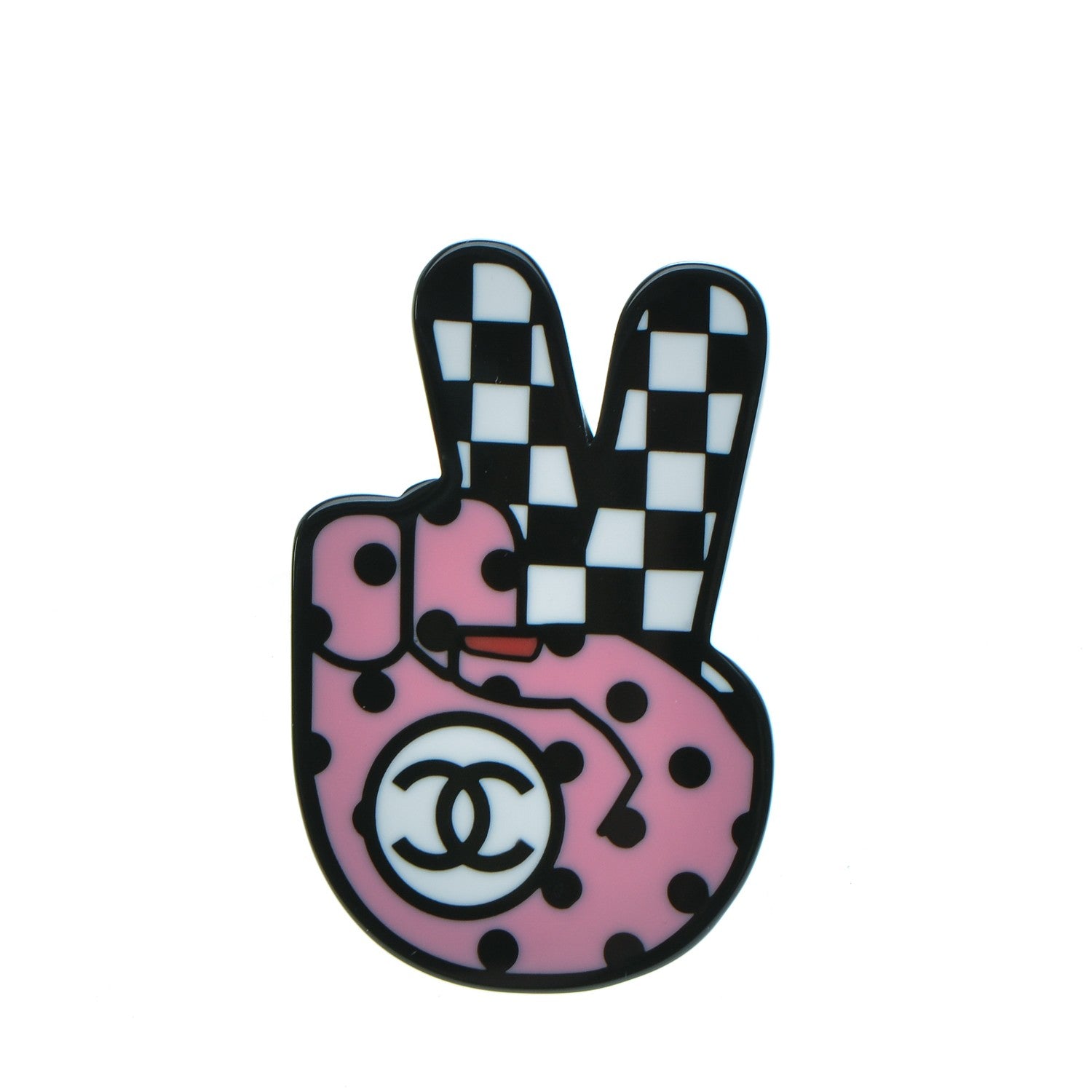 Chanel Resin Peace Sign Emoji Brooch Pink 1 of 4