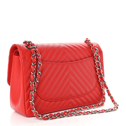 Chanel Caviar Chevron Quilted Jumbo Double Flap Dark Red 3 of 9