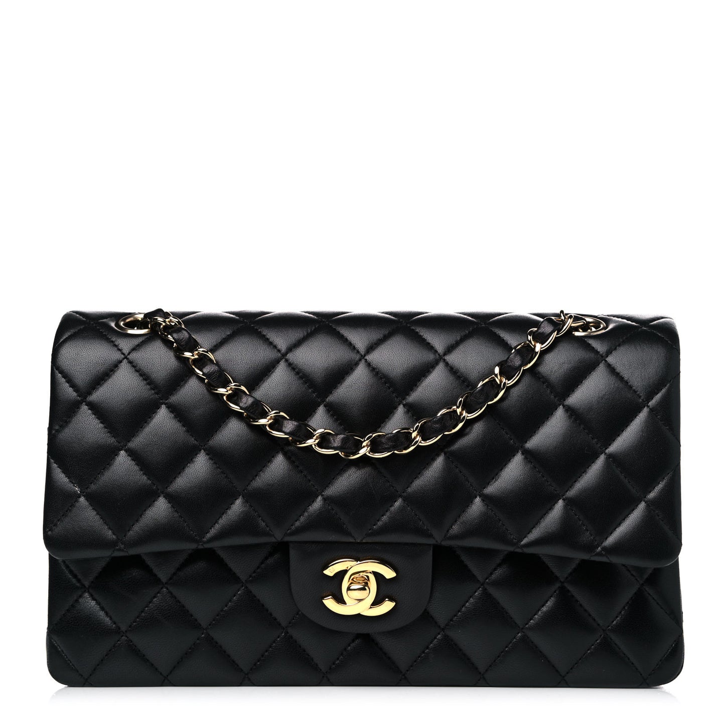 Lambskin Quilted Medium Double Flap Black