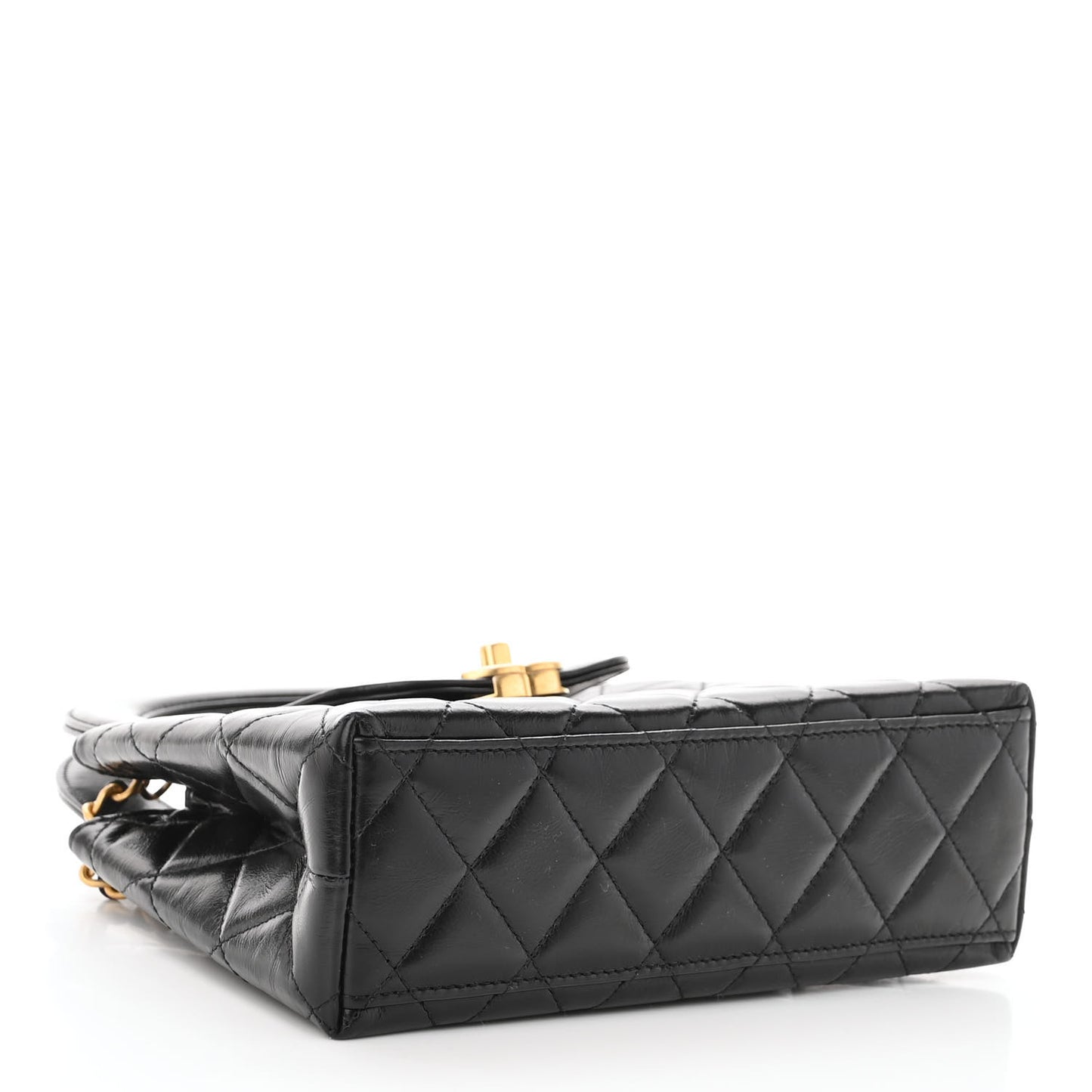 Shiny Aged Calfskin Quilted Nano Kelly Shopper Black