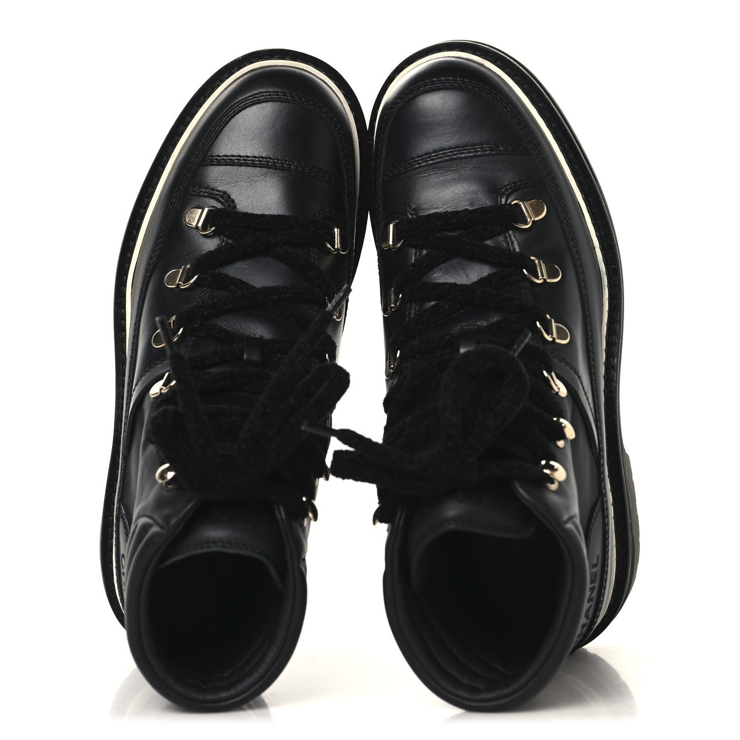 Chanel Calfskin Lambskin Lace Up Boots 37.5 Black 2 of 9