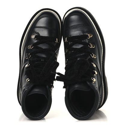 Chanel Calfskin Lambskin Lace Up Boots 37.5 Black 2 of 9