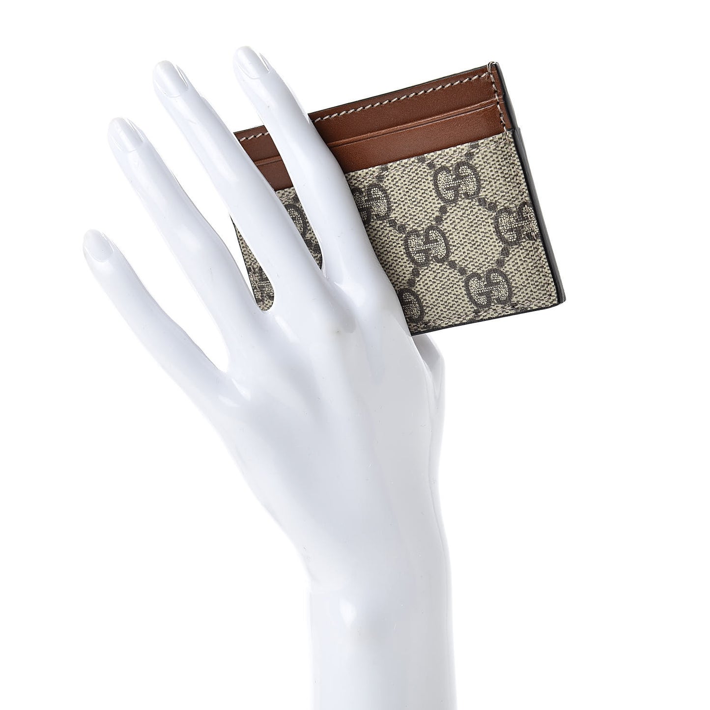 GG Supreme Monogram Calfskin Card Holder Beige Ebony Cuir