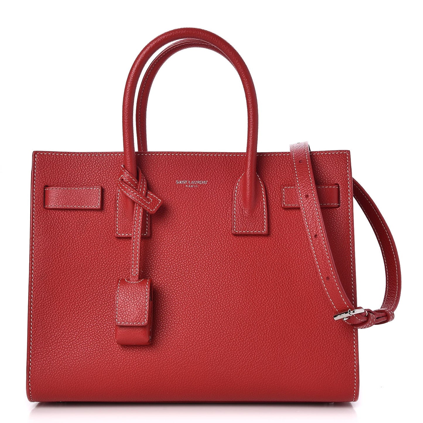 Grained Calfskin Topstitch Baby Sac De Jour Red