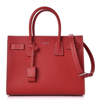 Saint Laurent Grained Calfskin Topstitch Baby Sac De Jour Red 1 of 9