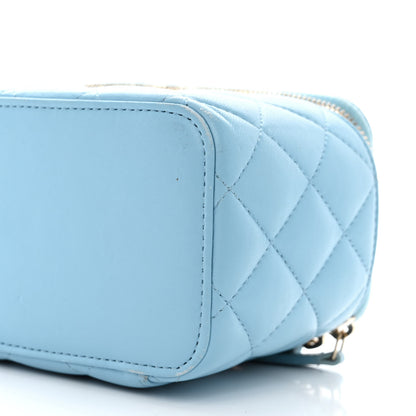 Chanel Lambskin Quilted Pearl Crush Small Vanity Case With Chain Light Blue 10 of 10