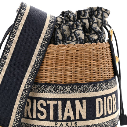 Christian Dior Wicker Oblique Drawstring Bucket Bag Blue 8 of 10