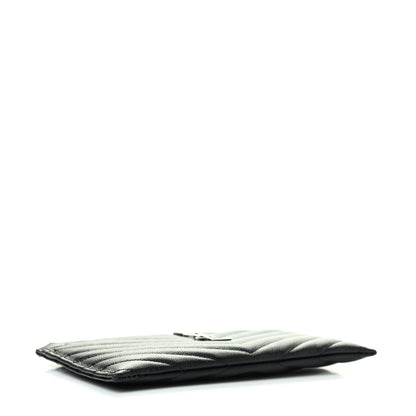 Saint Laurent Grain De Poudre Chevron Monogram Bill Pouch Black 4 of 7