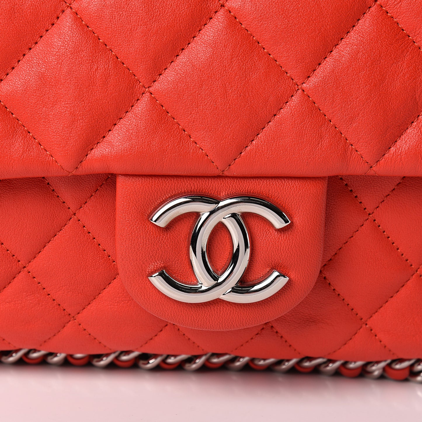 Washed Lambskin Quilted Maxi Chain Around Flap Red