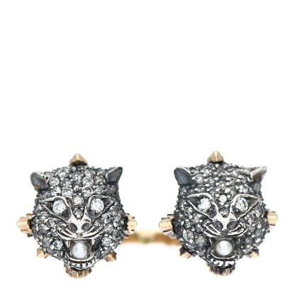 Gucci 18K White Yellow Gold Diamond Pearl Le Marche des Merveilles Tiger Head Ring 54 7 1 of 5