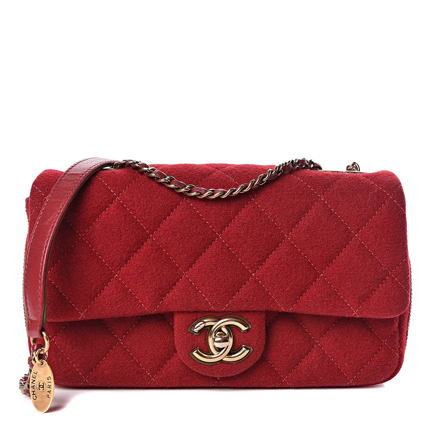 Chanel Wool Felt Grosgrain Quilted Small CC Eyelet Flap Red 1 of 10