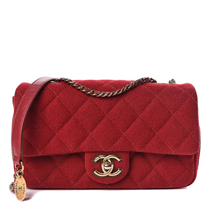 Chanel Wool Felt Grosgrain Quilted Small CC Eyelet Flap Red 1 of 10
