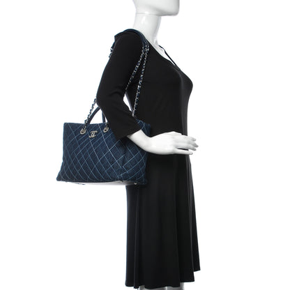 Chanel Denim Quilted Large Shopping Tote Blue 2 of 11