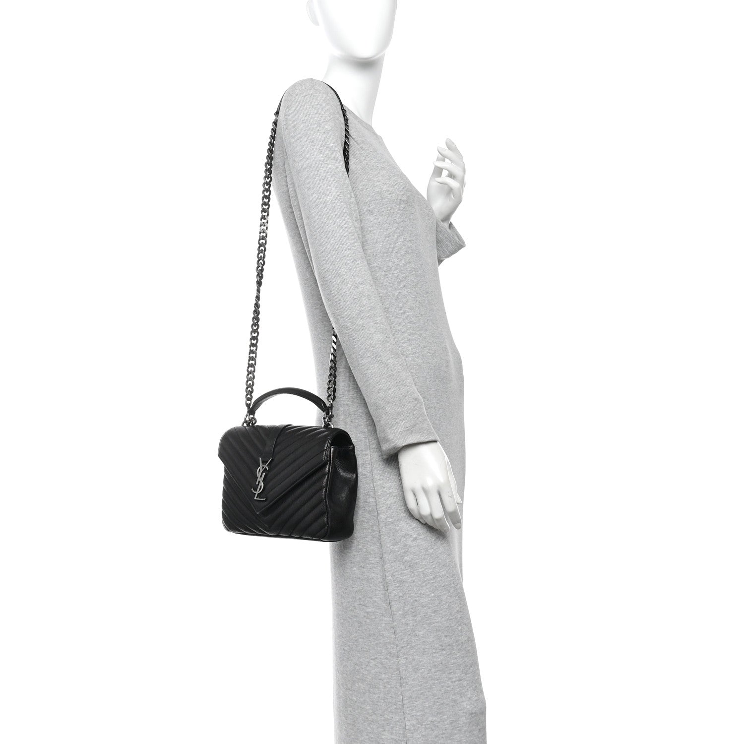 Saint Laurent Sheepskin Matelasse Chevron Monogram Medium College Bag Black 2 of 13