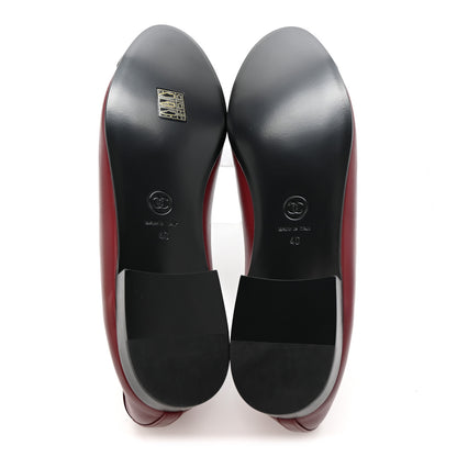 Chanel Lambskin Cap Toe CC Ballerina Flats 40 Burgundy Black 6 of 12