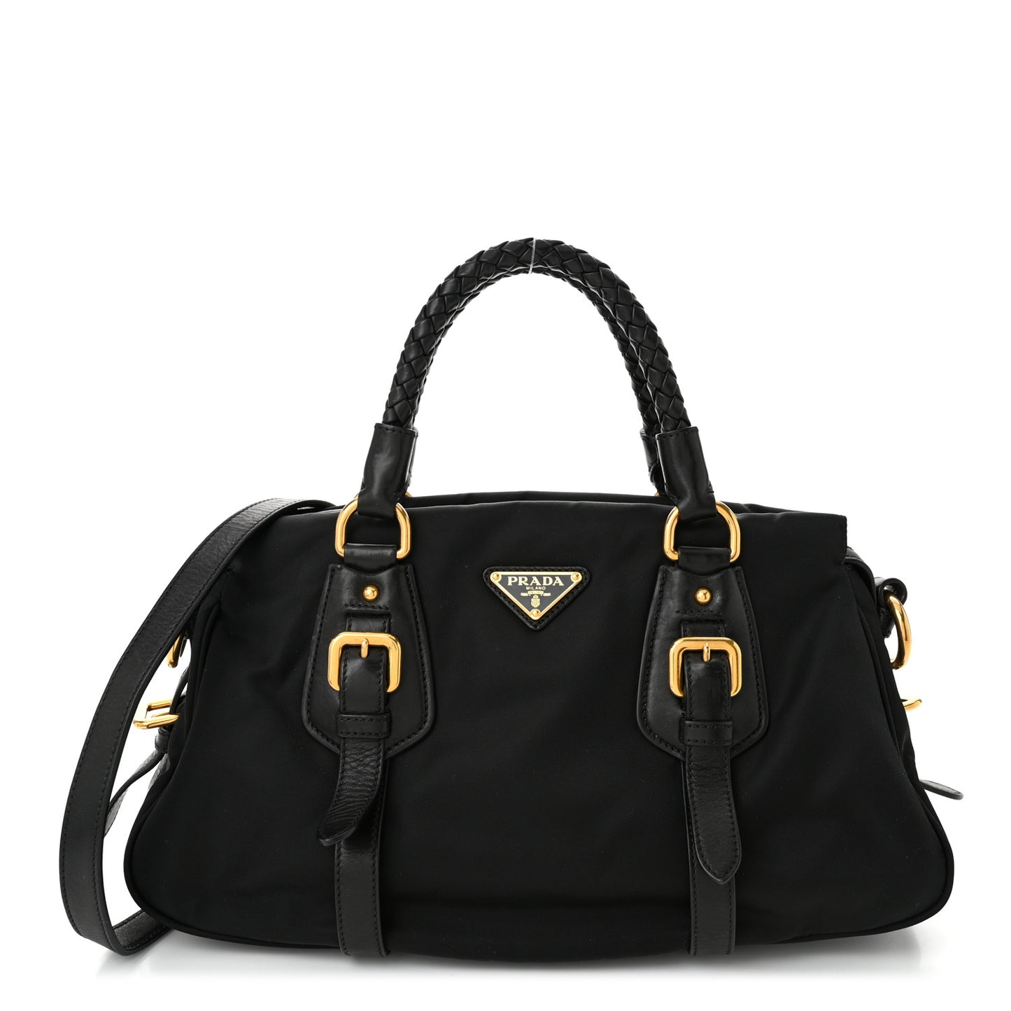 Tessuto Nylon Soft Calfskin Shopping Satchel Black