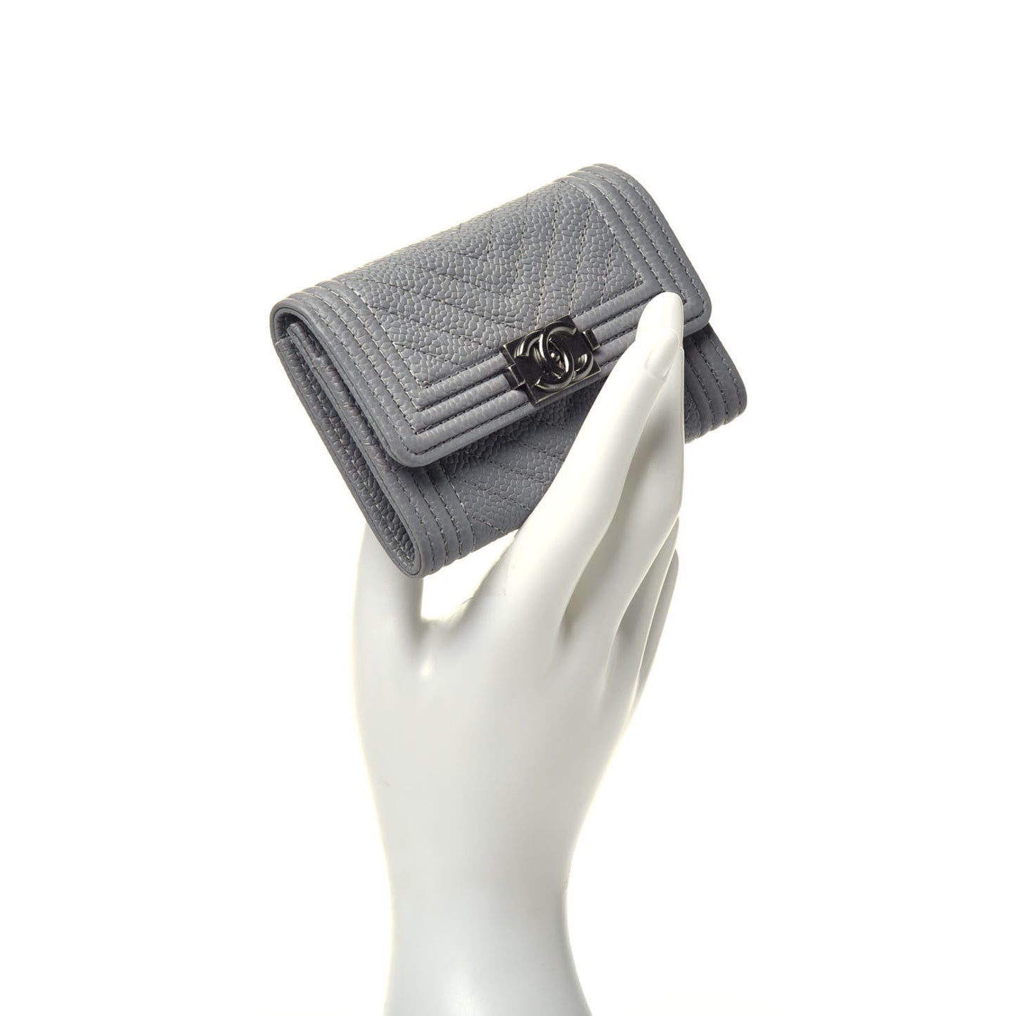 Caviar Chevron Quilted Boy Flap Card Holder Grey