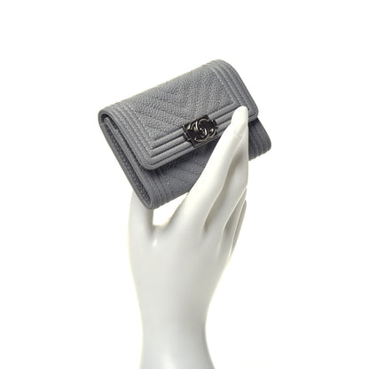 Chanel Caviar Chevron Quilted Boy Flap Card Holder Grey 2 of 9