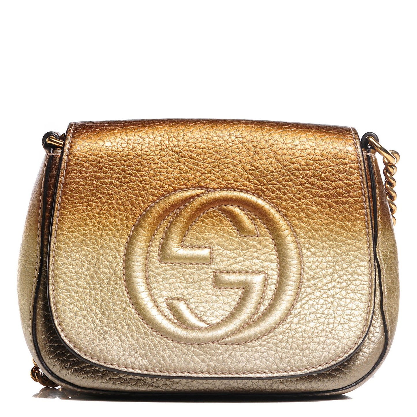 Metallic Pebbled Calfskin Small Soho Flap Crossbody Gold Ombre