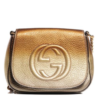 Gucci Metallic Pebbled Calfskin Small Soho Flap Crossbody Gold Ombre 1 of 7
