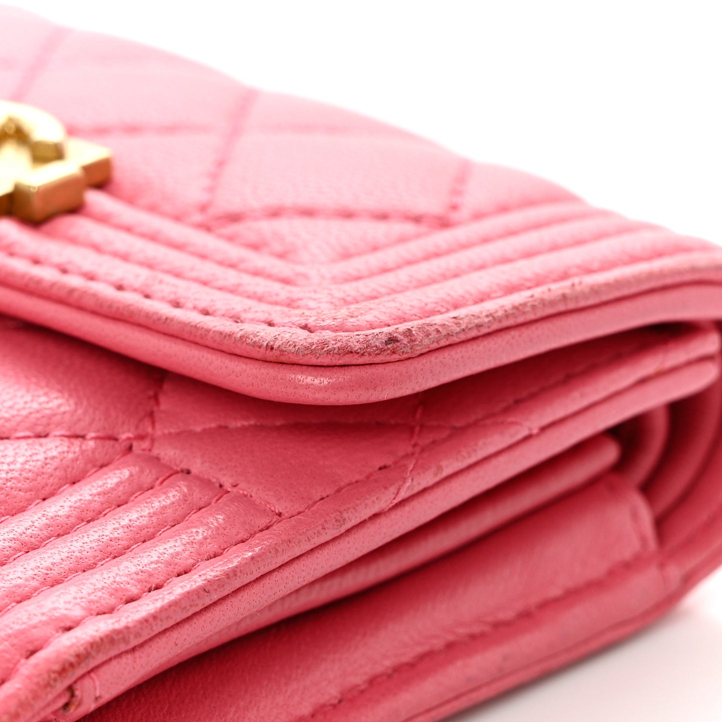 Lambskin Quilted Compact Boy Wallet Pink