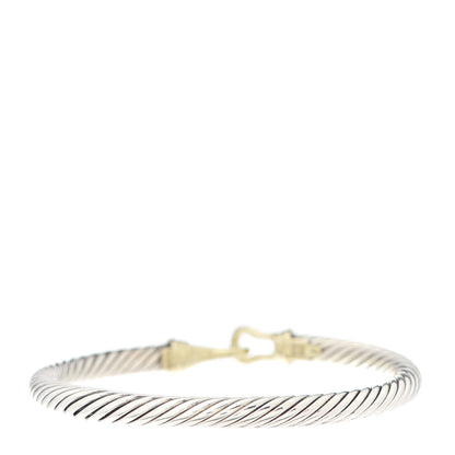 David Yurman Sterling Silver 14K Yellow Gold 5mm Cable Classic Buckle Bracelet 3 of 5