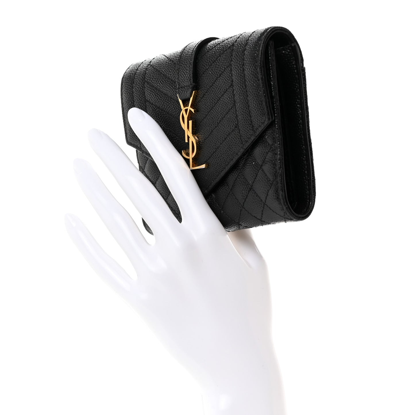 Grain De Poudre Mixed Matelasse Triquilt Monogram Compact Tri Fold Wallet Black
